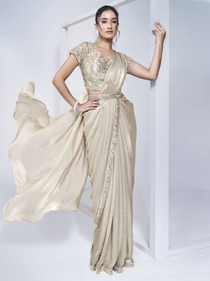 Off White Party Saree In Sequins Work