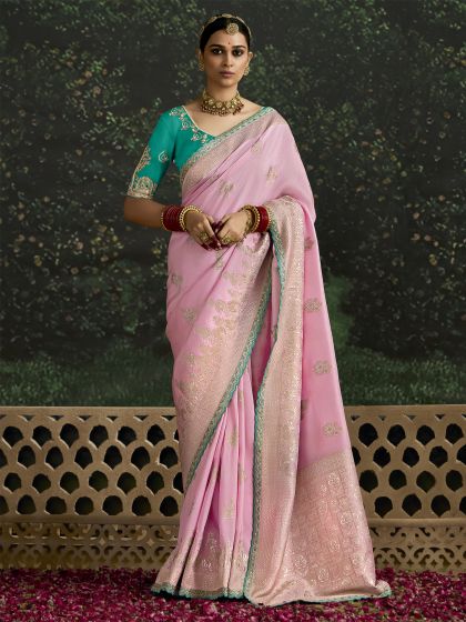 Light Pink Zari Weaving Wedding Saree