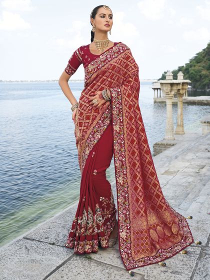 Red Traditional Wear Bridal Saree In Heavy Embroidery