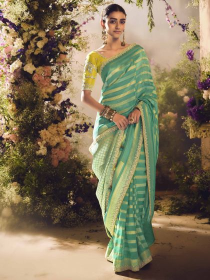 Green Sequins Embroidered Wedding Saree