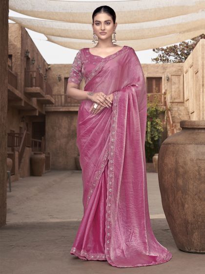 Pink Casual Wear Saree With Blouse In Silk