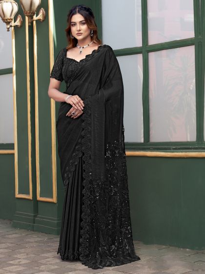 Black Cocktail Saree In Heavy Embroidery