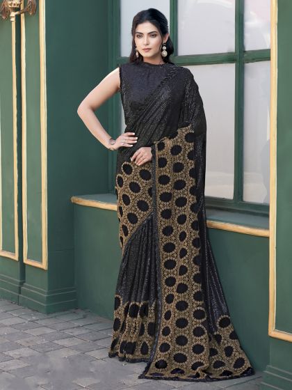 Brown And Black Bridesmaid Sarees In Velvet