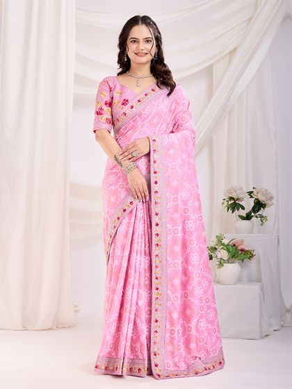 Baby Pink Casual Saree In Bandhej Print