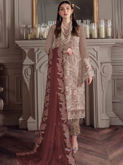 Beige Georgette Pant Style Salwar Kameez