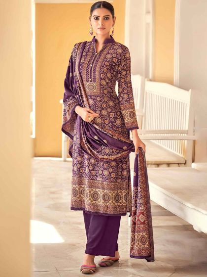 Purple Printed Salwar Kameez With Dupatta