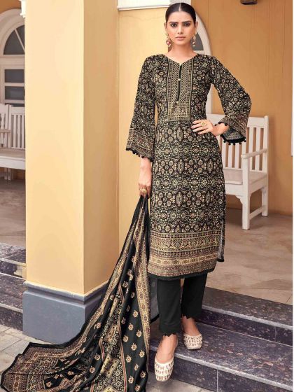 Black Digital Printed Salwar Suit With Dupatta