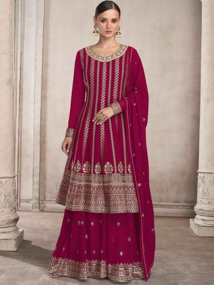 Pink Sequins Embroidered Flared Salwar Suit