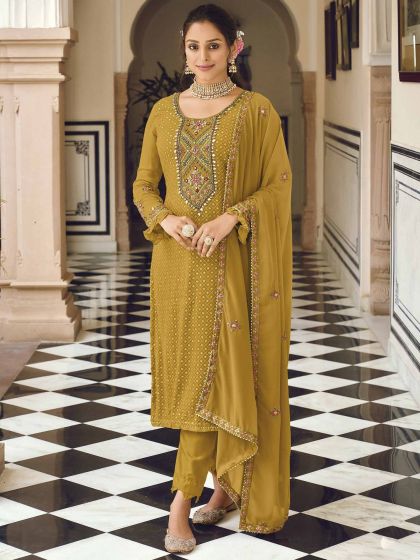 Yellow Embroidered Festive Salwar Kameez