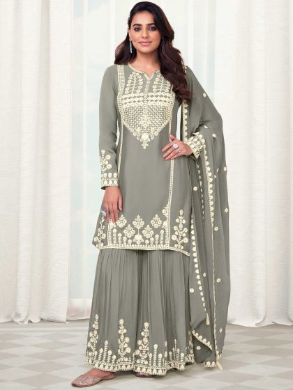 Grey Thread Embroidered Salwar Kameez