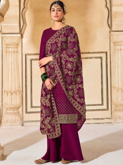 Magenta Stone Embellished Palazzo Salwar Kameez