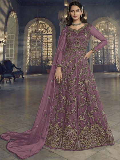 Purple Designer Anarkali Salwar Kameez With Dupatta