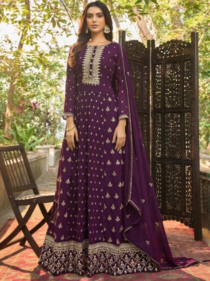 Purple Zari Embroidered Anarkali Salwar Kameez