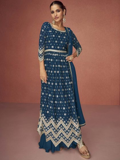 Blue Embroidered Palazzo Salwar Kameez