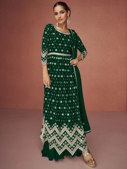 Green Sequins Embroidered Gathered Salwar Suit