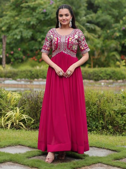 Rani Pink Heavy Embroidered Gown