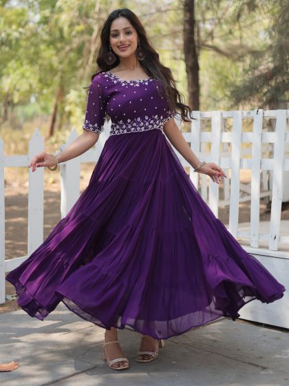 Violet Purple Georgette Gown For Womens