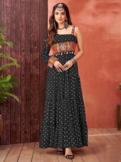 Black Navratri Style Gown In Georgette