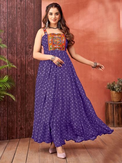 Violet Purple Thread Embroidered Gown In Georgette