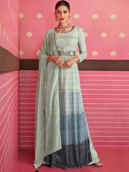 Grey Sequins Embroidered Palazzo Salwar Kameez