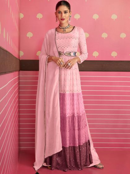 Pink Sequins Embroidered Palazzo Salwar Kameez