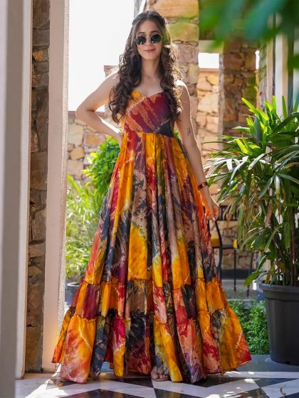 Multicolor Printed Party Wear Gown