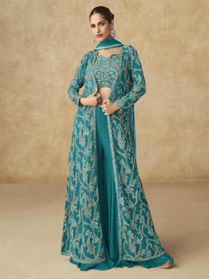 Green Heavy Embroidered Dress With Net Dupatta