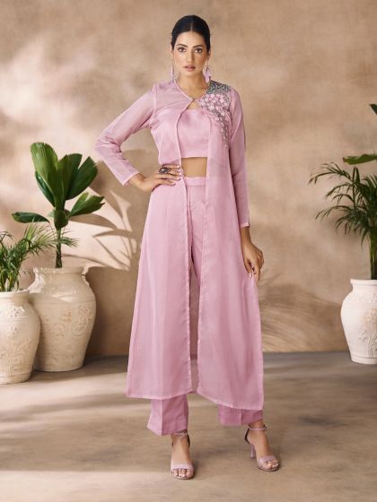 Pink Women's Dress With Shurg In Hand Work