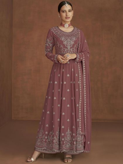 Pink Embroidered Georgette Salwar Suit With Dupatta