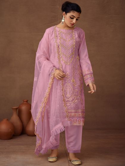 Purple Pant Style Suit Set With Dupatta