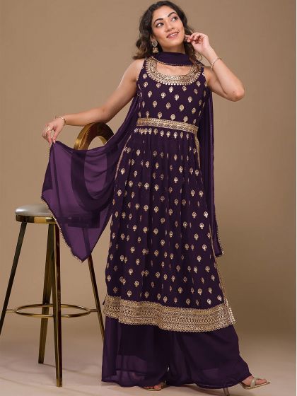 Purple Zari Salwar Kameez In Georgette