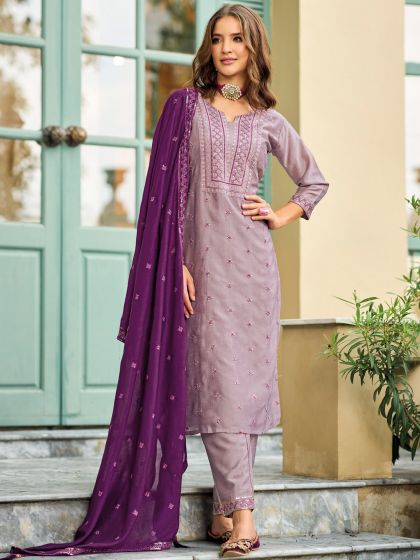 Purple Pant Style Salwar Suit In Silk