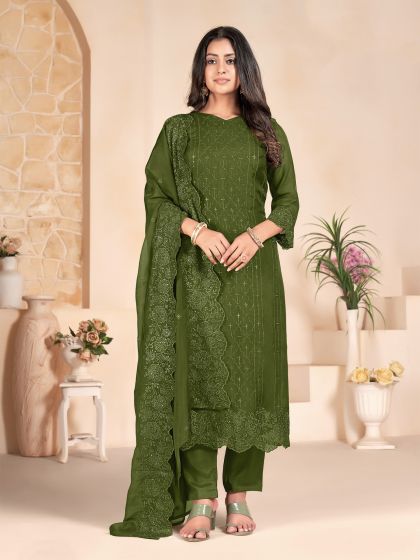 Dark Green Orgazna Salwar Suit In Pant Styled