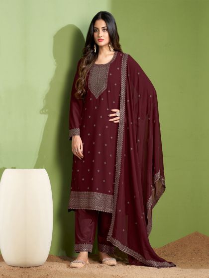 Maroon Pant Styled Salwar Suit In Sequins Work