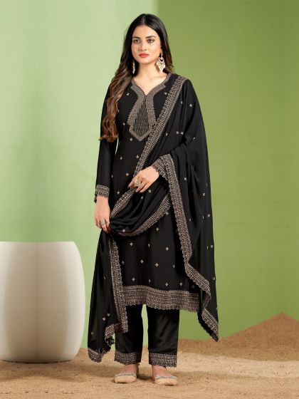 Black Georgette Salwar Kameez In Pant Style