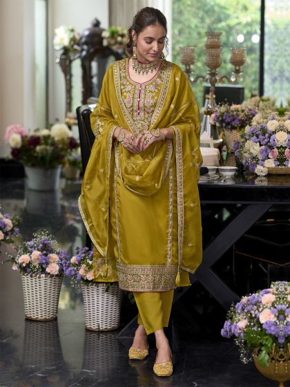 Flaxen Yellow Wedding Pant Style Salwar Suit