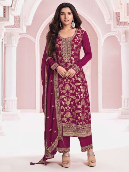 Magenta Sequins Work Pant Style Salwar Kameez