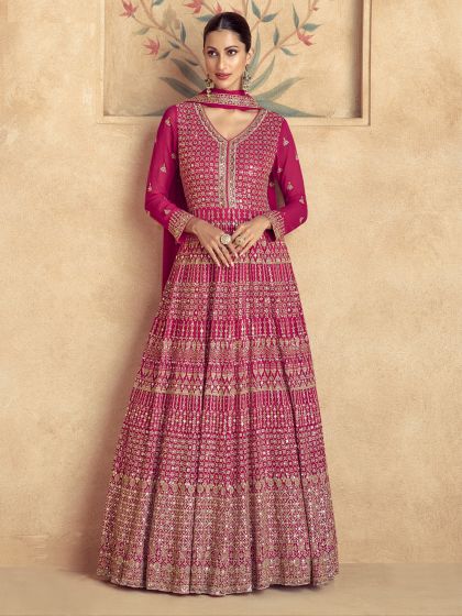 Pink Party Wear Salwar Kameez In Anarkali Style