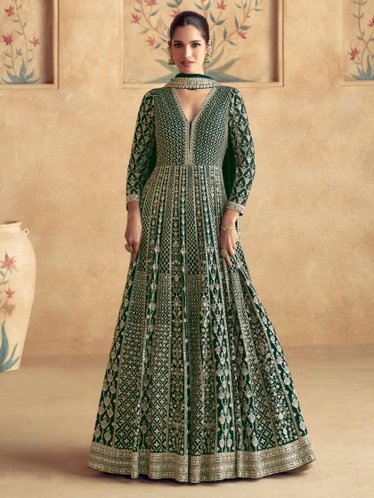 Dark Green Heavy Zari Embellished Salwar Suit