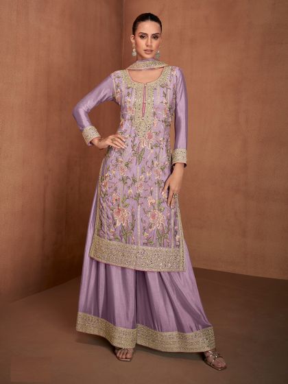 Lilac Stone Embroidered Salwar Kameez With Dupatta