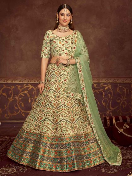 Green Printed Lehenga Choli With Dupatta