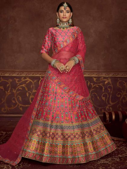 Pink Floral Printed Lehenga Choli With Dupatta