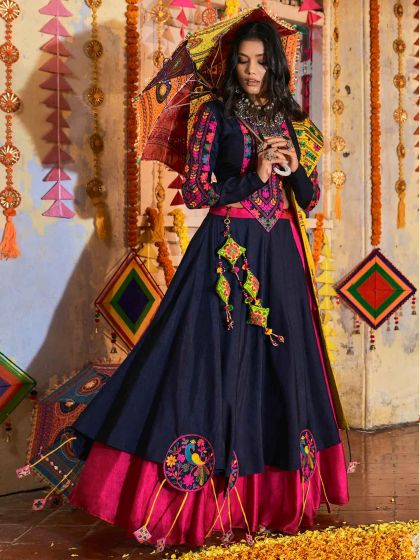 Blue Festive Embroidered Lehenga Choli In Silk