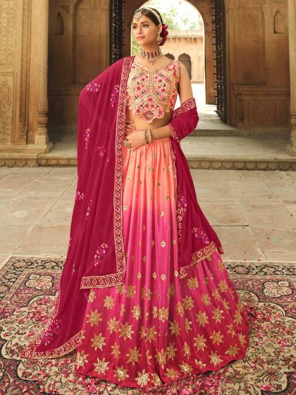 Pink Shaded Silk Lehenga Choli With Dupatta