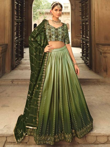 Green Silk Lehenga With Heavy Choli