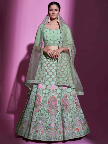 Green Thread Embroidered Bridesmaid Lehenga Choli