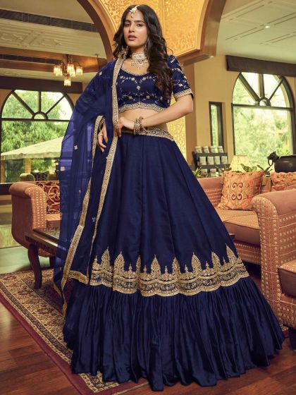 Blue Thread Embroidered Engagement Lehenga Choli