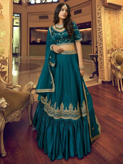 Blue Sequins Embroidered Satin Lehenga Choli