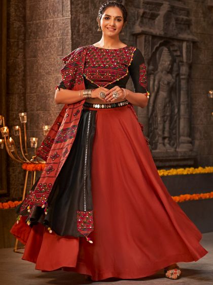 Red Embroidered Navratri Lehenga With Dupatta