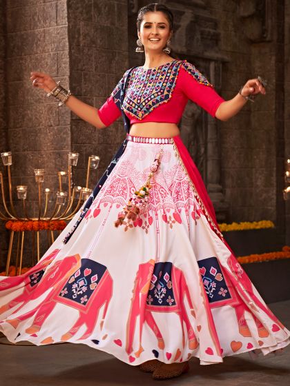 White Chaniya Choli With Traditional Prints